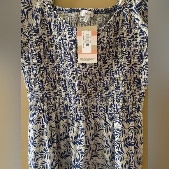 KOO DE KER Modest Floral Dress smocked bodice, & short sleeves Blue/White Size L - Picture 3 of 16
